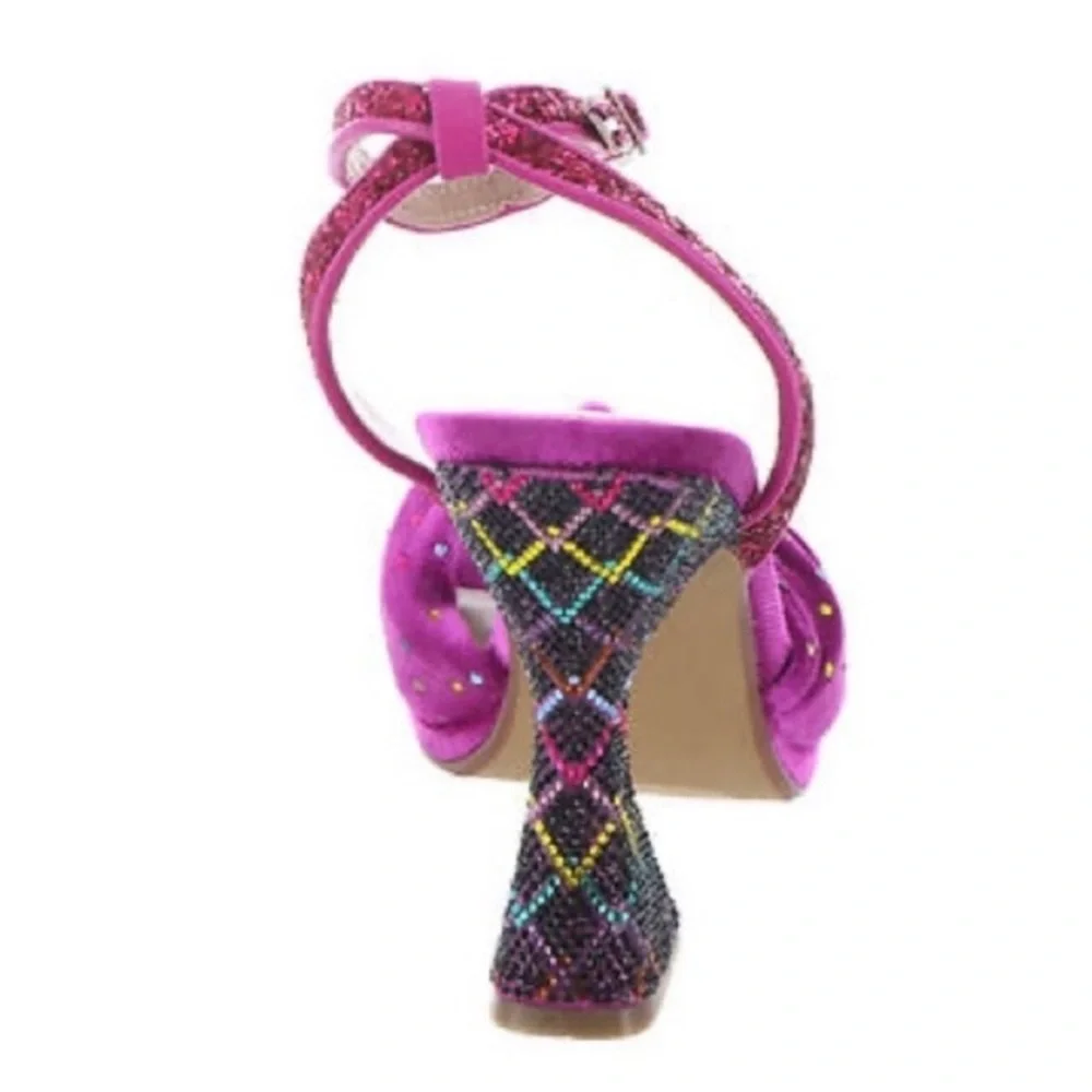 Betsey Johnson Alianna Magenta Velvet Flared 4” Heel Sandal Strap Open Toe 7.5